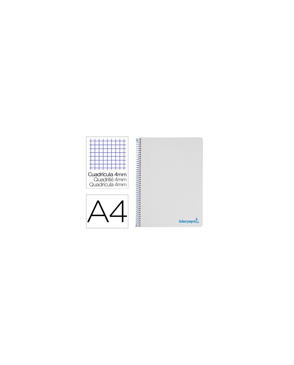 Cuaderno espiral liderpapel a4 wonder tapa plastico 80h 90gr cuadro 4mm con margen color gris