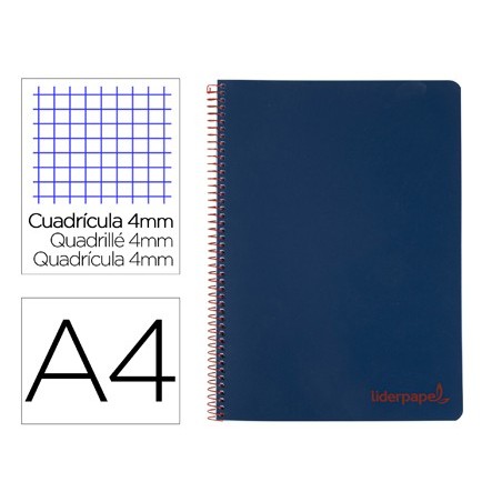 Cuaderno espiral liderpapel a4 wonder tapa plastico 80h 90gr cuadro 4mm con margen color azul marino