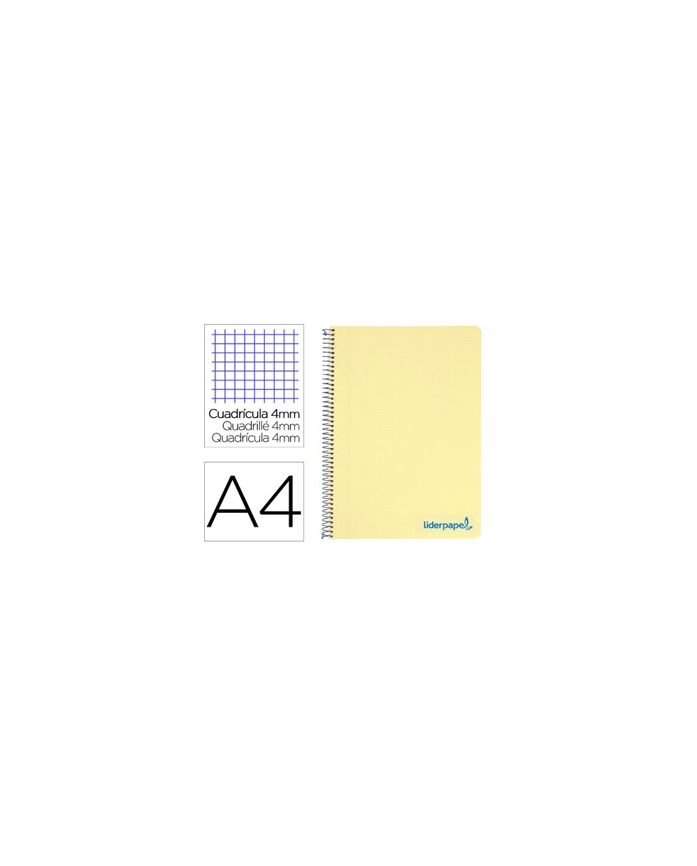 Cuaderno espiral liderpapel a4 wonder tapa plastico 80h 90gr cuadro 4mm con margen color amarillo