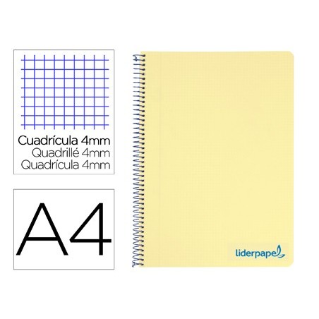 Cuaderno espiral liderpapel a4 wonder tapa plastico 80h 90gr cuadro 4mm con margen color amarillo