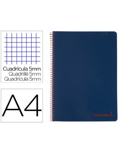 Cuaderno espiral liderpapel a4 micro wonder tapa plastico 120h 90 gr cuadro 5 mm 5 banda4 taladros color azul marino