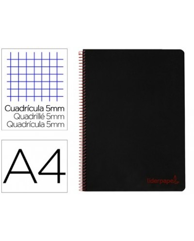 Cuaderno espiral liderpapel a4 micro wonder tapa plastico 120h 90 gr cuadro 5 mm 5 bandas 4 taladros color negro