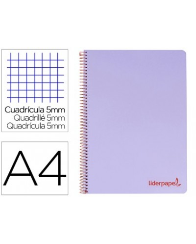 Cuaderno espiral liderpapel a4 micro wonder tapa plastico 120h 90 gr cuadro 5 mm 5 banda4 taladros color lila