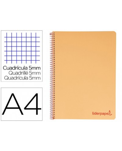 Cuaderno espiral liderpapel a4 micro wonder tapa plastico 120h 90 gr cuadro 5 mm 5 banda4 taladros color naranja