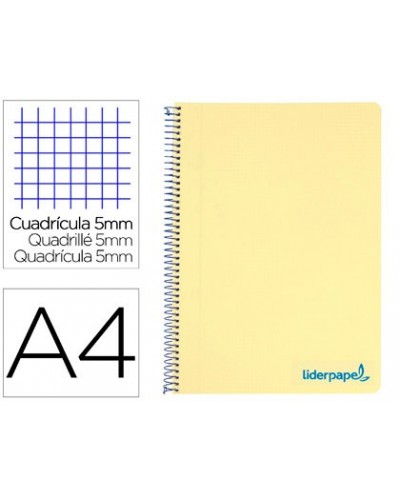 Cuaderno espiral liderpapel a4 micro wonder tapa plastico 120h 90 gr cuadro 5 mm 5 banda4 taladros color amarillo