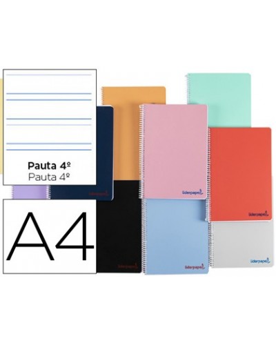 Cuaderno espiral liderpapel a4 wonder tapa plastico 80h 90gr pauta ancha 35mm con margen colores surtidos