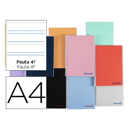 Cuaderno espiral liderpapel a4 wonder tapa plastico 80h 90gr pauta ancha 35mm con margen colores surtidos