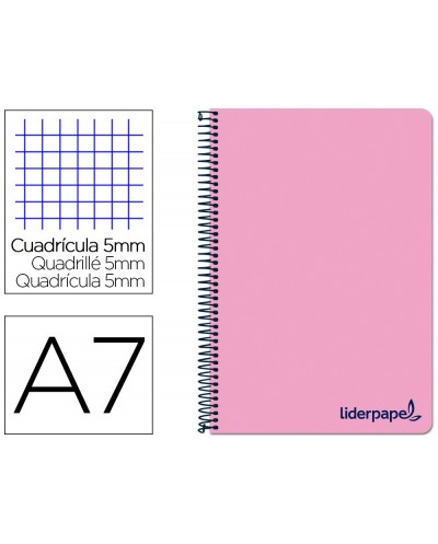 Cuaderno espiral liderpapel a7 micro wonder tapa plastico 100h 90 gr cuadro 5mm 4 bandas color rosa