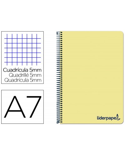 Cuaderno espiral liderpapel a7 micro wonder tapa plastico 100h 90 gr cuadro 5mm 4 bandas color amarillo