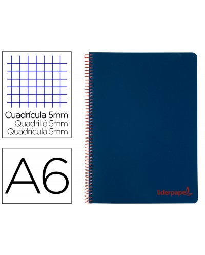 Cuaderno espiral liderpapel a6 micro wonder tapa plastico 120h 90 gr cuadro 5mm 4 bandas color azul marino