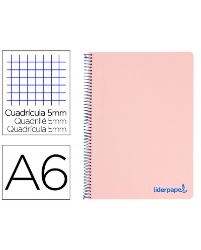 Cuaderno espiral liderpapel a6 micro wonder tapa plastico 120h 90 gr cuadro 5mm 4 bandas color rosa