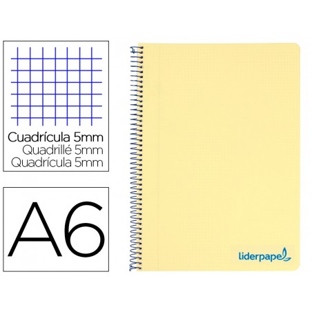 Cuaderno espiral liderpapel a6 micro wonder tapa plastico 120h 90 gr cuadro 5mm 4 bandas color amarillo