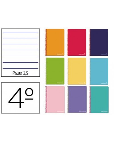 Cuaderno espiral liderpapel cuarto witty tapa dura 80h 75gr pauta ancha 35mm con margen colores surtidos