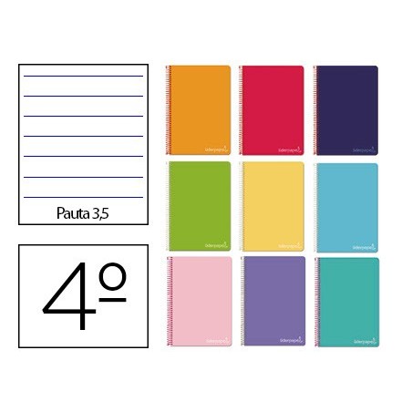 Cuaderno espiral liderpapel cuarto witty tapa dura 80h 75gr pauta ancha 35mm con margen colores surtidos