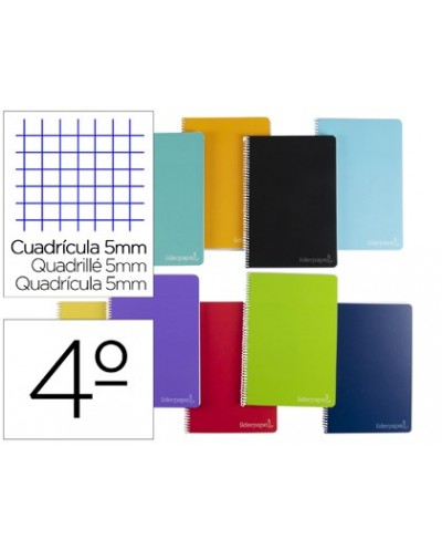 Cuaderno espiral liderpapel cuarto witty tapa dura 80h 75gr cuadro 5mm con margen colores surtidos