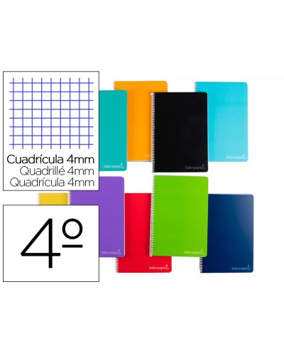 Cuaderno espiral liderpapel cuarto witty tapa dura 80h 75gr cuadro 4mm con margen colores surtidos