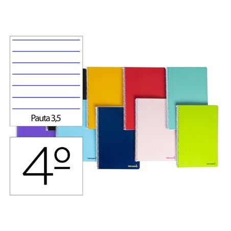 Cuaderno espiral liderpapel cuarto smart tapa blanda 80h 60gr pauta 35mm con margen colores surtidos