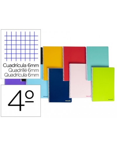 Cuaderno espiral liderpapel cuarto smart tapa blanda 80h 60gr cuadro 6mm con margen colores surtidos