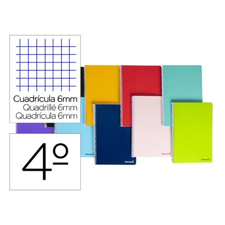 Cuaderno espiral liderpapel cuarto smart tapa blanda 80h 60gr cuadro 6mm con margen colores surtidos