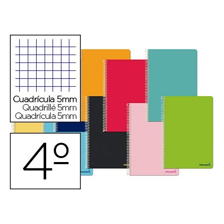 Cuaderno espiral liderpapel cuarto smart tapa blanda 80h 60gr cuadro 5mm con margen colores surtidos