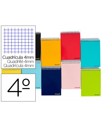 Cuaderno espiral liderpapel cuarto apaisado smart tapa blanda 80h 60gr cuadro 4mm conmargen colores surtidos