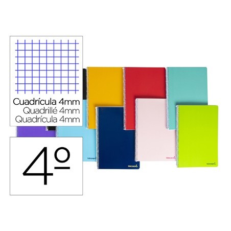 Cuaderno espiral liderpapel cuarto smart tapa blanda 40h 60gr cuadro 4mm con margen colores surtidos