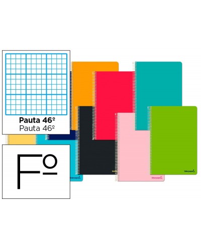 Cuaderno espiral liderpapel folio smart tapa blanda 80h 60gr rayado n 46 colores surtidos