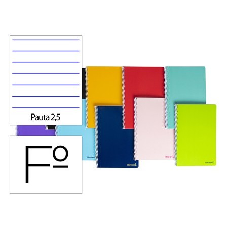 Cuaderno espiral liderpapel folio smart tapa blanda 80h 60gr pauta 25mm con margen colores surtidos