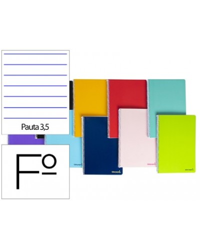 Cuaderno espiral liderpapel folio smart tapa blanda 80h 60gr pauta 35mm con margen colores surtidos