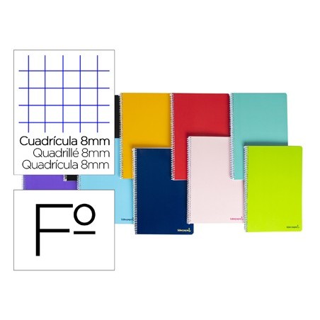 Cuaderno espiral liderpapel folio smart tapa blanda 80h 60gr cuadro 8 mm con margen colores surtidos