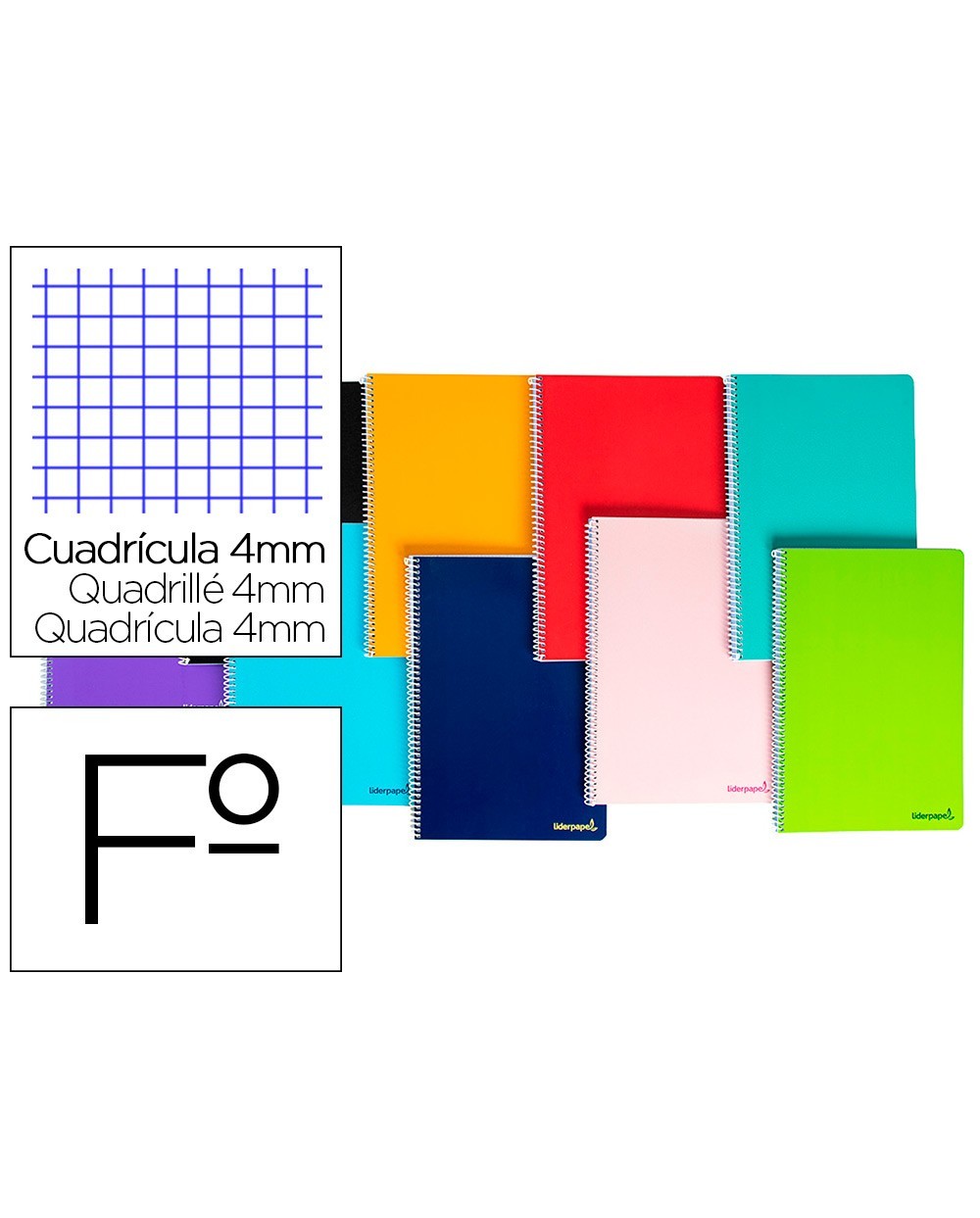 Cuaderno espiral liderpapel folio smart tapa blanda 80h 60gr cuadro 4 mm con margen colores surtidos