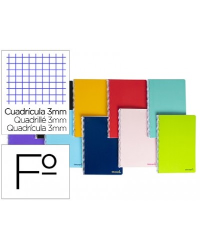 Cuaderno espiral liderpapel folio smart tapa blanda 80h 60gr cuadro 3 mm con margen colores surtidos