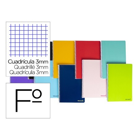 Cuaderno espiral liderpapel folio smart tapa blanda 80h 60gr cuadro 3 mm con margen colores surtidos