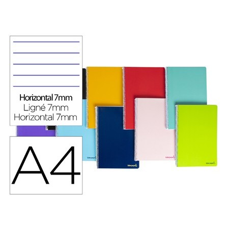 Cuaderno espiral liderpapel a4 micro smart tapa blanda 80h60gr horizontal 7mm doble margen 4 taladros colores