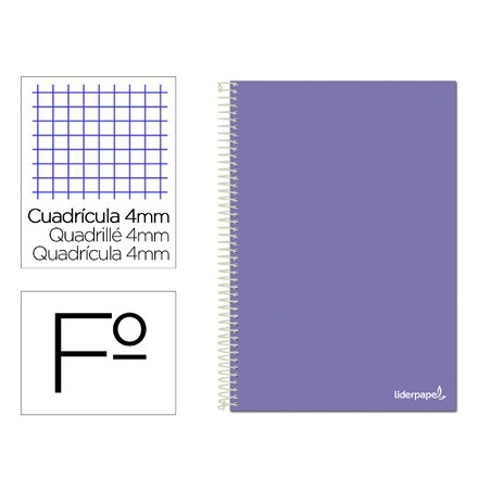 Cuaderno espiral liderpapel folio smart tapa blanda 80h 60gr cuadro 4mm con margen color violeta