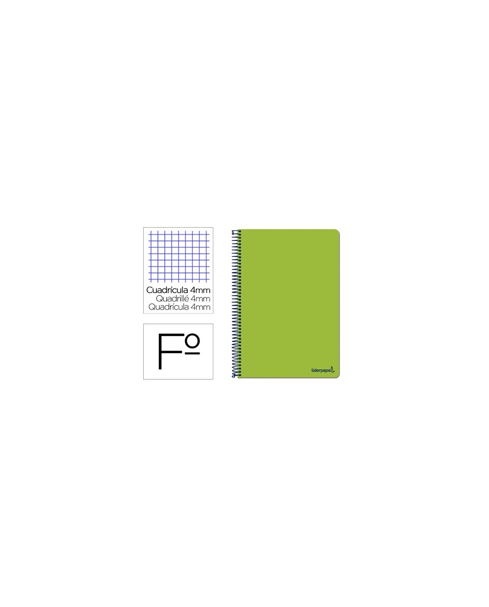Cuaderno espiral liderpapel folio smart tapa blanda 80h 60gr cuadro 4mm con margen color verde
