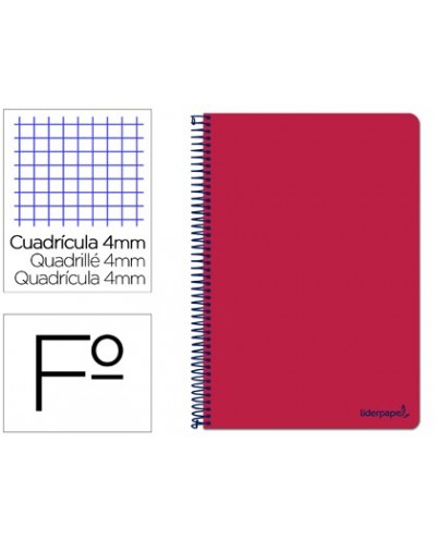 Cuaderno espiral liderpapel folio smart tapa blanda 80h 60gr cuadro 4mm con margen color rojo