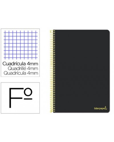 Cuaderno espiral liderpapel folio smart tapa blanda 80h 60gr cuadro 4mm con margen color negro