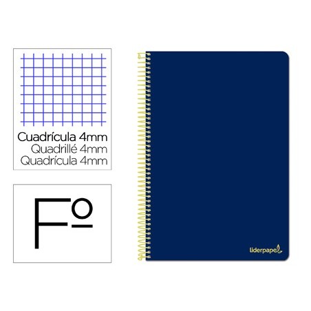 Cuaderno espiral liderpapel folio smart tapa blanda 80h 60gr cuadro 4mm con margen color azul oscuro