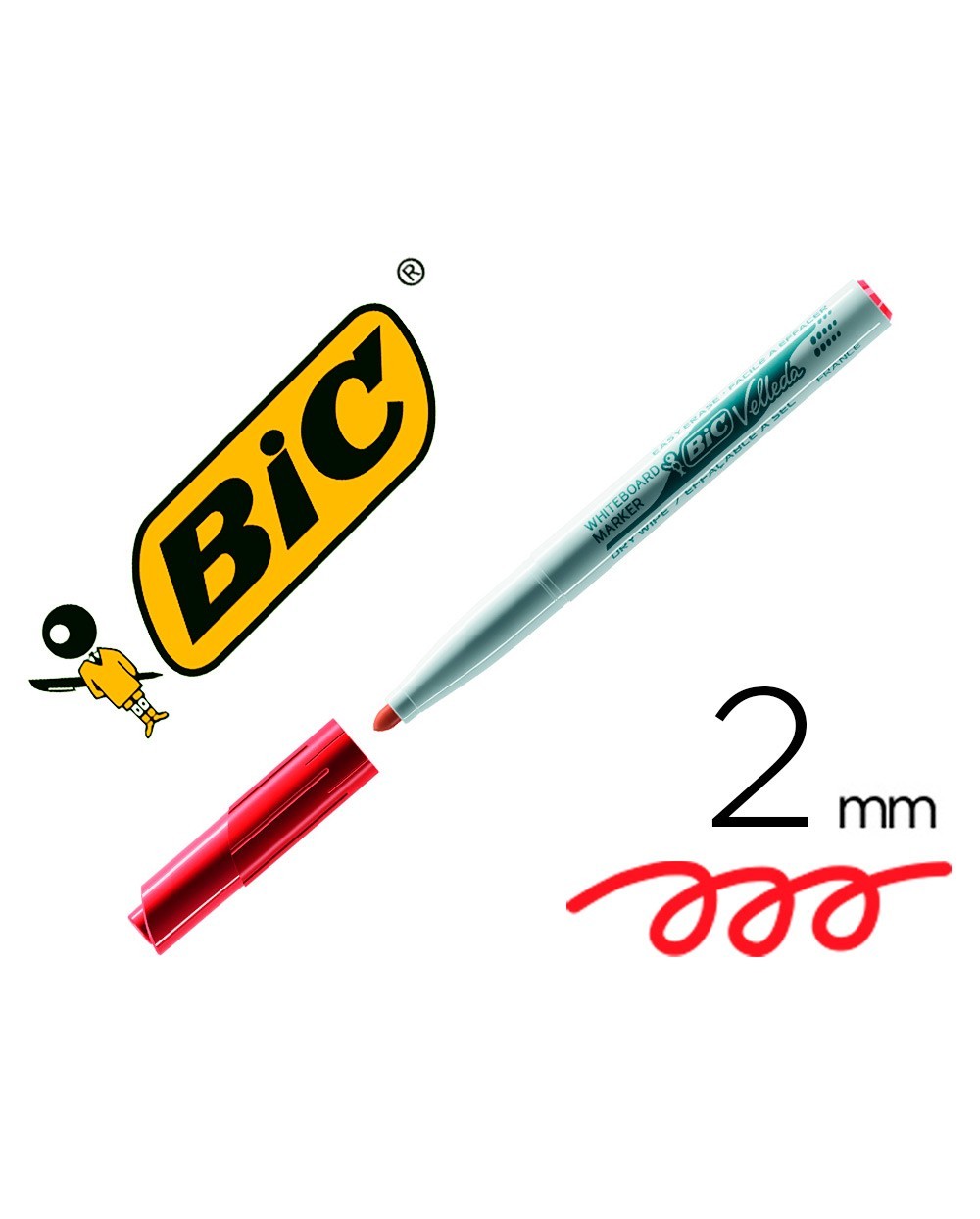 Rotulador bic velleda para pizarra rojo punta redonda 2 mm