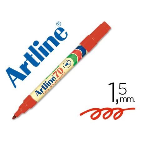 Rotulador artline marcador permanente ek 70 rojo punta redonda 15 mm papel metal y cristal