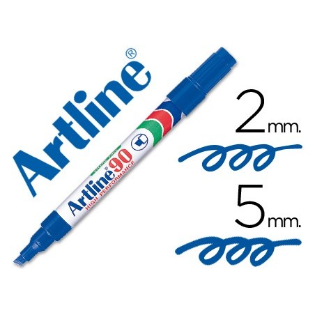 Rotulador artline marcador permanente ek 90 azul punta biselada 5 mm papel metal y cristal