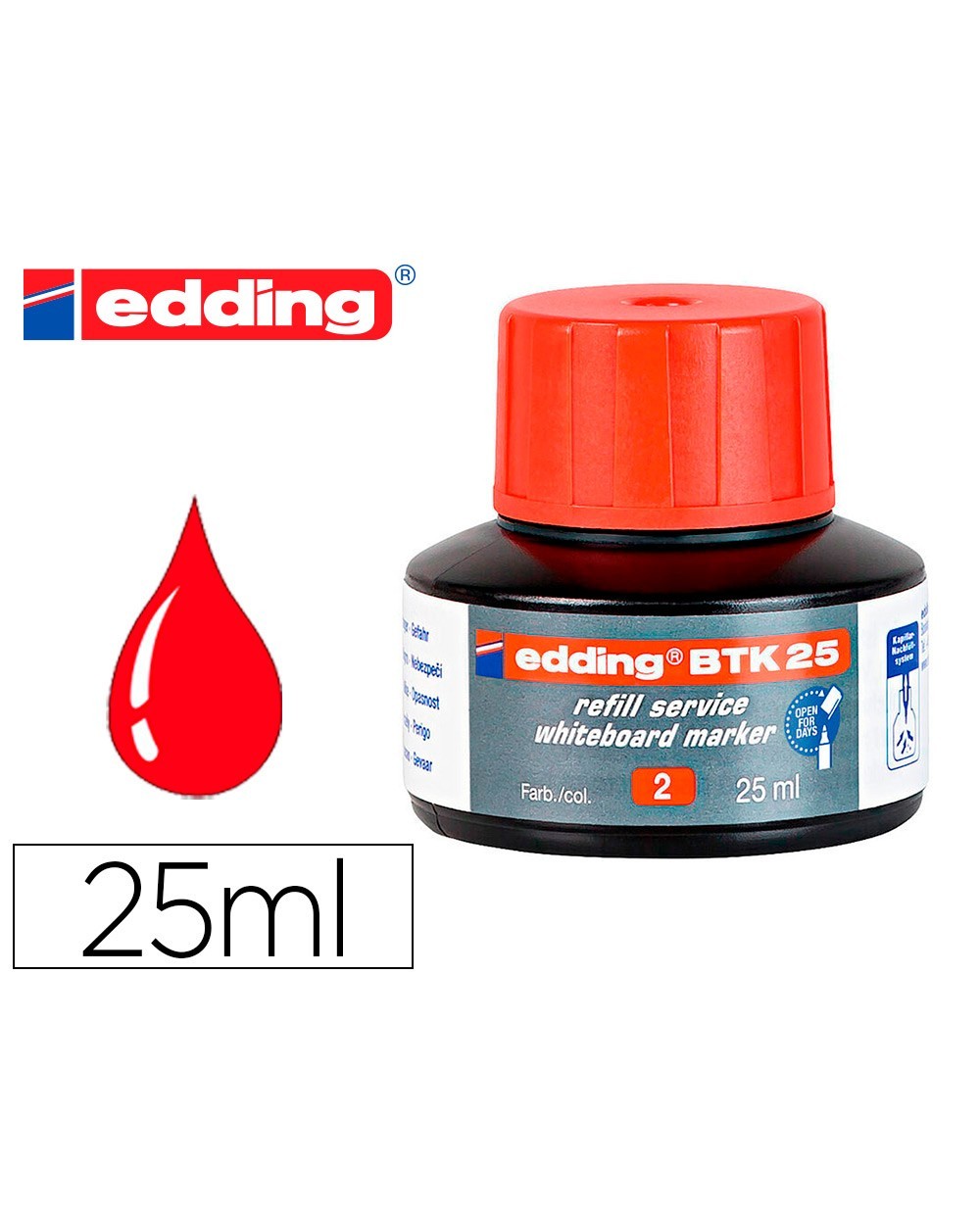Tinta rotulador edding pizarra blanca btk 25 color rojo frasco de 25 ml