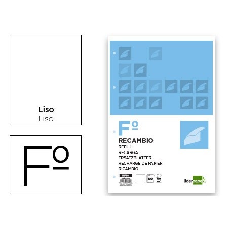 Recambio liderpapel folio 100 h 4tf 10 liso 4 taladros