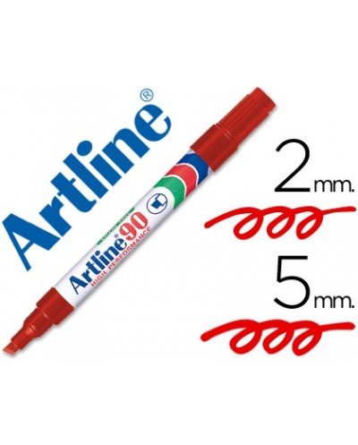 Rotulador artline marcador permanente ek 90 rojo punta biselada 5 mm papel metal y cristal