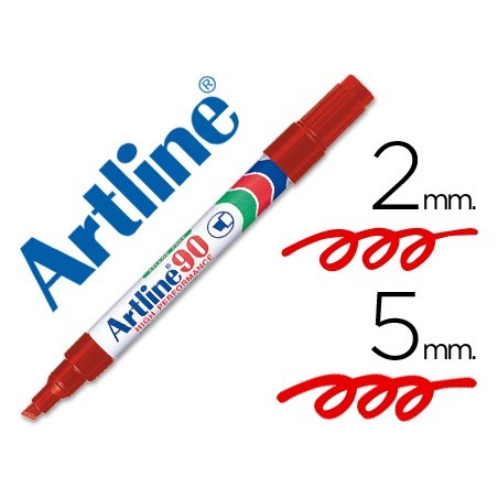 Rotulador artline marcador permanente ek 90 rojo punta biselada 5 mm papel metal y cristal