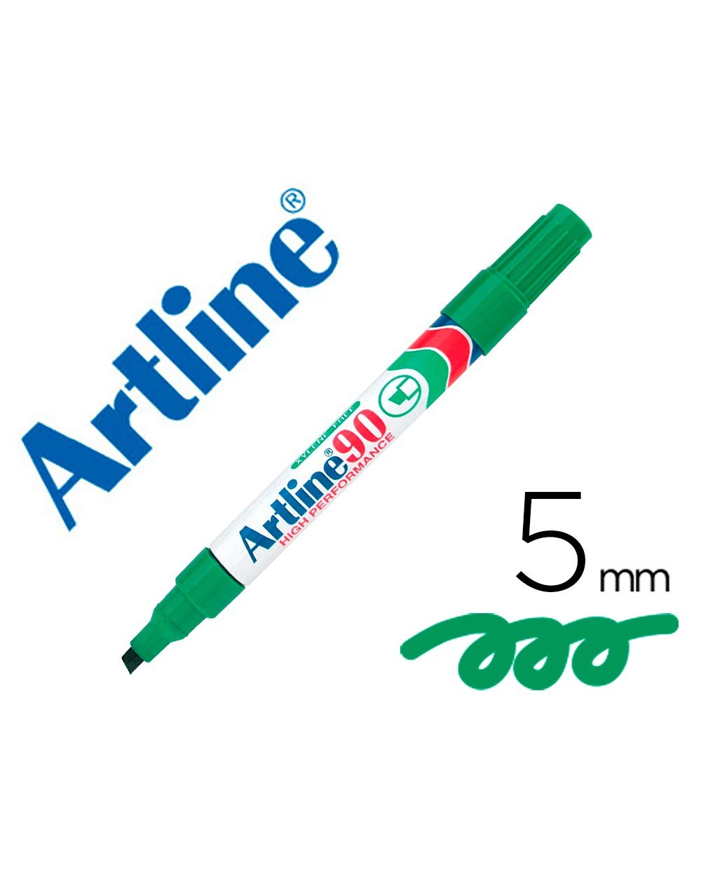 Rotulador artline marcador permanente ek 90 verde punta biselada 5 mm papel metal y cristal