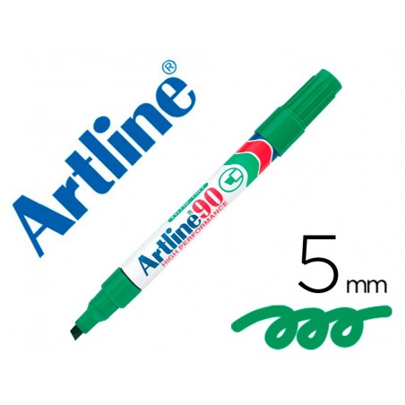 Rotulador artline marcador permanente ek 90 verde punta biselada 5 mm papel metal y cristal