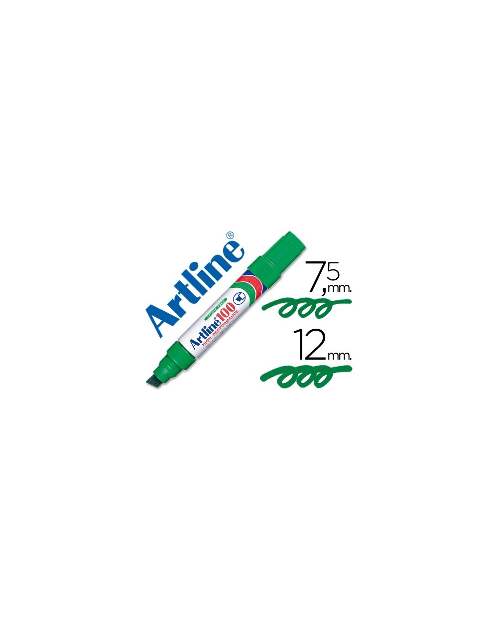 Rotulador artline marcador permanente 100 verde punta biselada