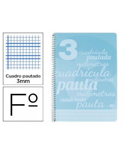 Cuaderno espiral liderpapel folio pautaguia tapa plastico 80h 75gr cuadro pautado 3mm con margen color azul